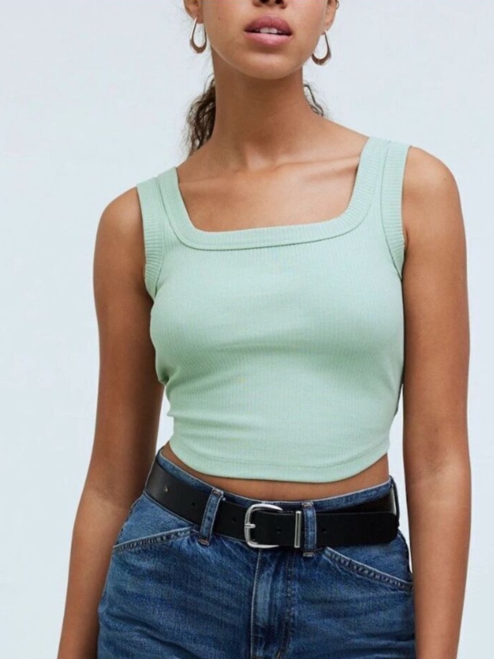 New Madewell Sleekhold Ribbed Fitted Cropped Tank Top Pistachio Sz S - MAKE UP